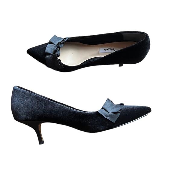 Nina Shoes - Nina New York Thea Black Velvet Feel Formal Sleek Small Heels